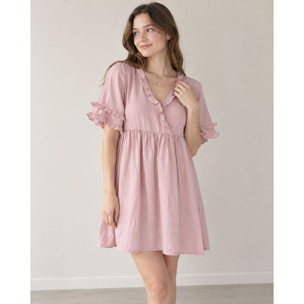 RETHM Women S Pink Ruffle V Neck Babydoll Dress Cottagecore Romantic Boho
